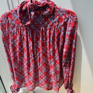Red and Blue with Gold Accents Marc Jacobs Blouse Size 4